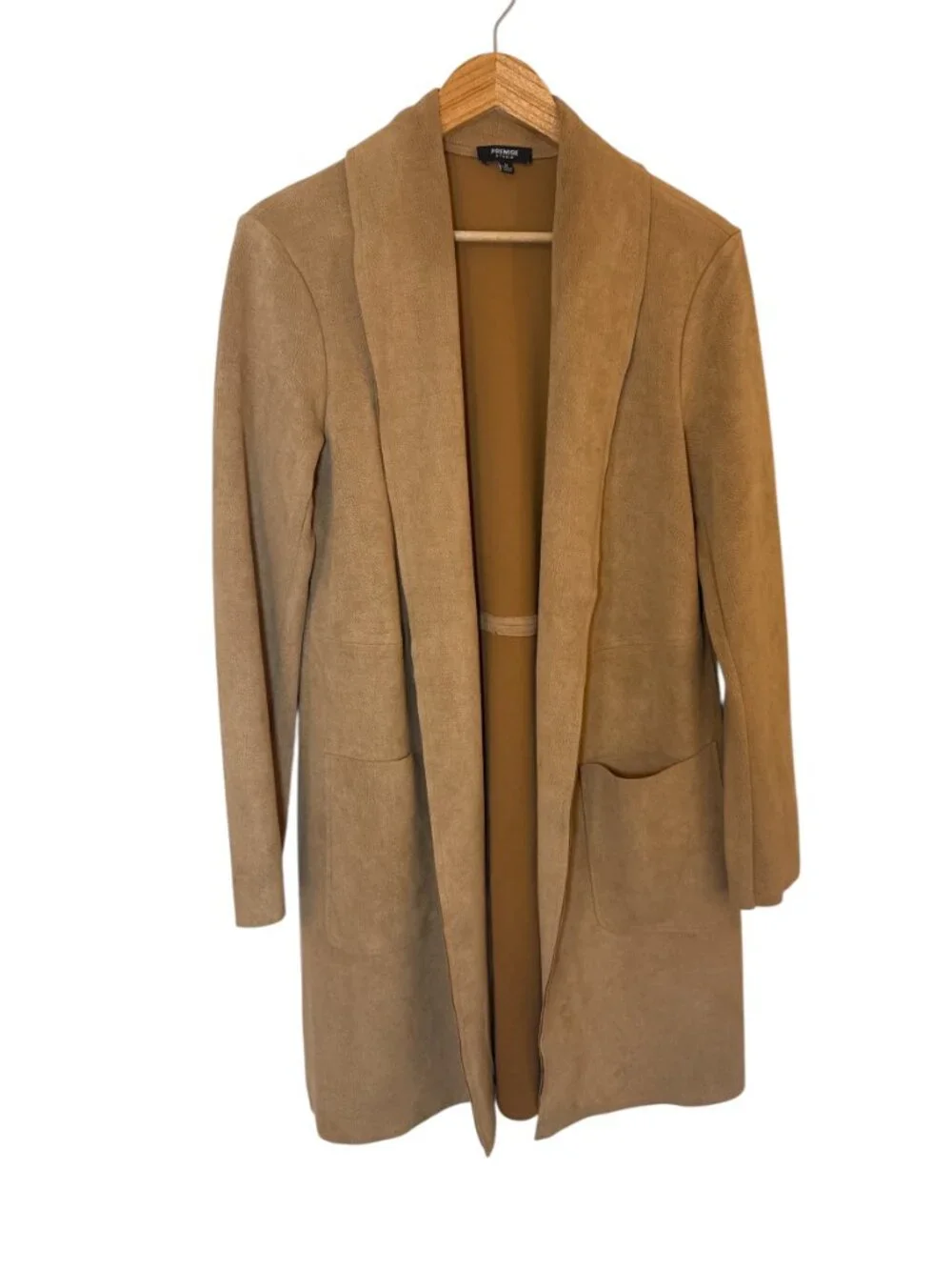 Premise Studio Sz M Tan Faux Suede Long Sleeve‎ Pockets Trench Coat Equestrian